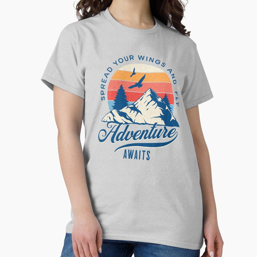 Adventure Awaits Spread Your Wings And Fly White Blu Txt Classic T Shirt