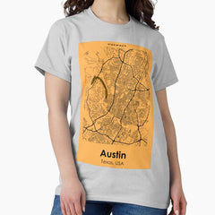 Austin Texas Usa City Road Map Classic T Shirt