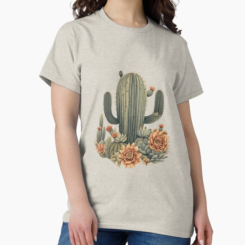 Bohemian Style Flowering Cactus Classic T-Shirt
