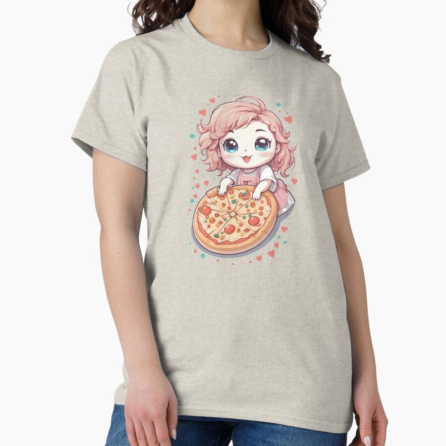Cute Pizza Girl Classic T-Shirt