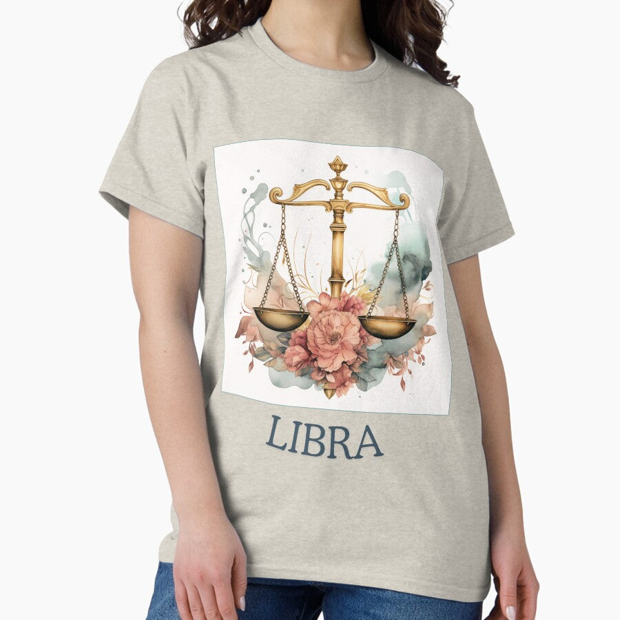Vintage Libra zodiac- Horescope/SunSign Theme on blue back ground Classic T-Shirt