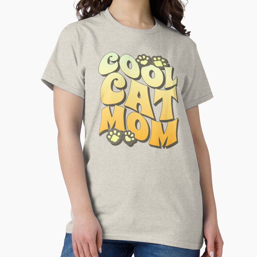 Yellow Cool Cat Mom, Great Slogan For All Moms Who Own A Cat Classic T-Shirt