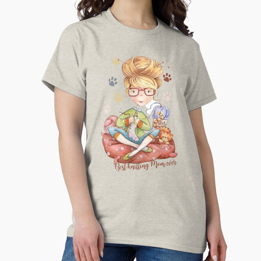 Best knitting mom ever mothers day cat Classic T-Shirt