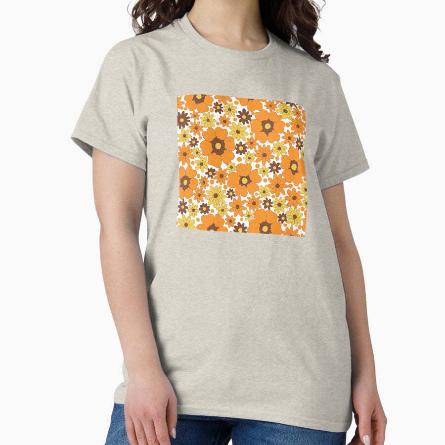 70s Fall Floral Pattern (White Version) Classic T-Shirt