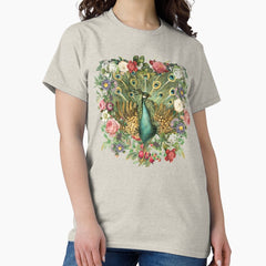 Ornate Indian Peacock And Beautiful Decorative Cascading Flowers Classic T-Shirt