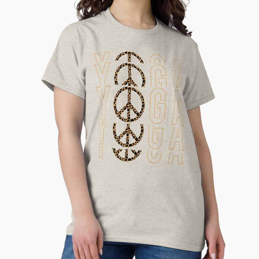 Animal Print Yoga With Peace Vector Cute Leopard Cheetah Peace Prints Classic T Shirt