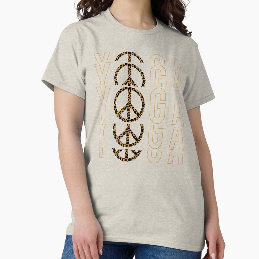 Animal Print Yoga With Peace Vector Cute Leopard Cheetah Peace Prints Classic T Shirt