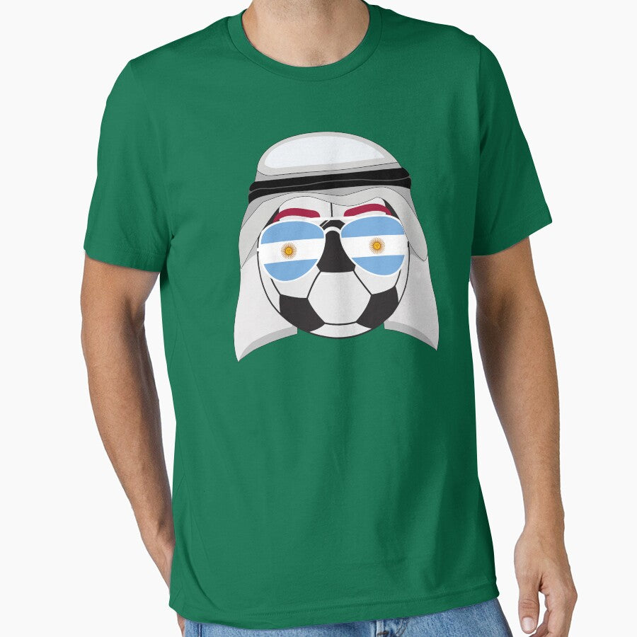 Argentina Flag inside Sunglasses on a Soccer ball Wearing a Shemagh Essential T-Shirt