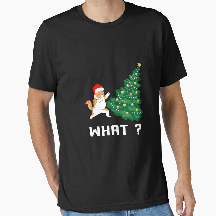 Cat What Christmas Tree Tops Cute Cat in Santa Hat Essential T-Shirt
