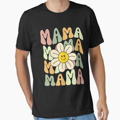 Retro Happy Face Mama Groovy Daisy Flower Smiling Flower Essential T-Shirt