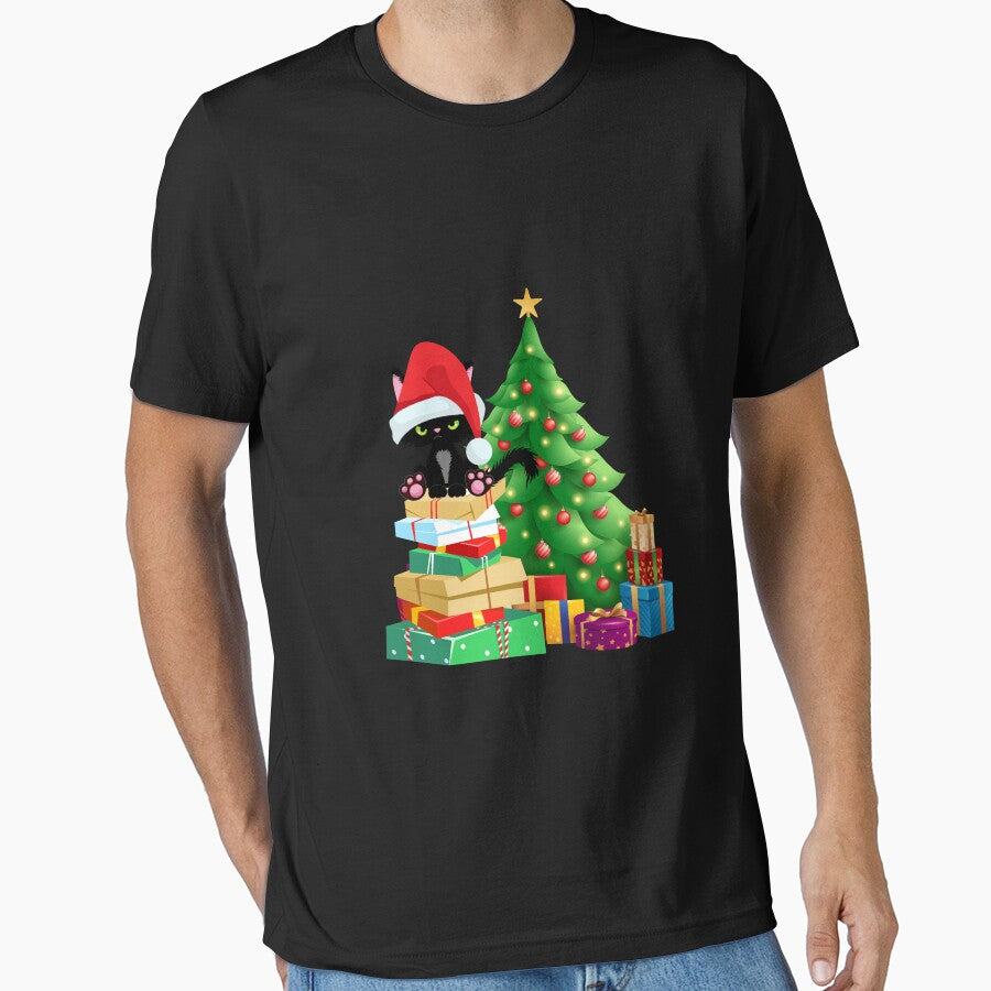 Cat Merry Christmas Cute Cat in Santa Hat Essential T-Shirt