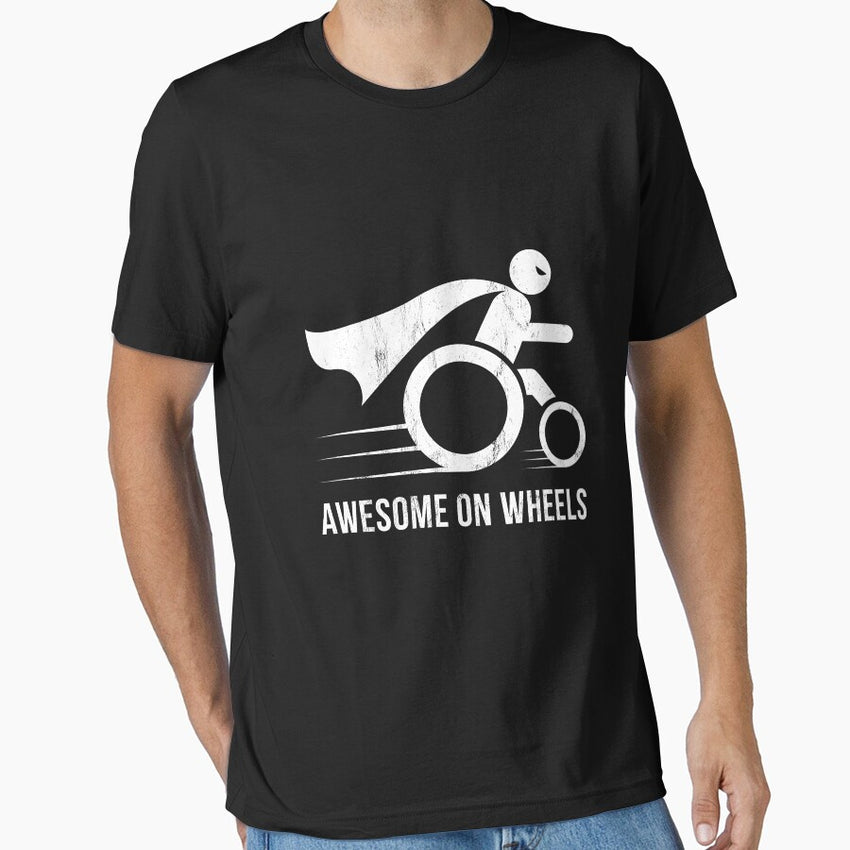 Awesome On Wheels Wheelchair Superhero Funny Essential T-Shirt