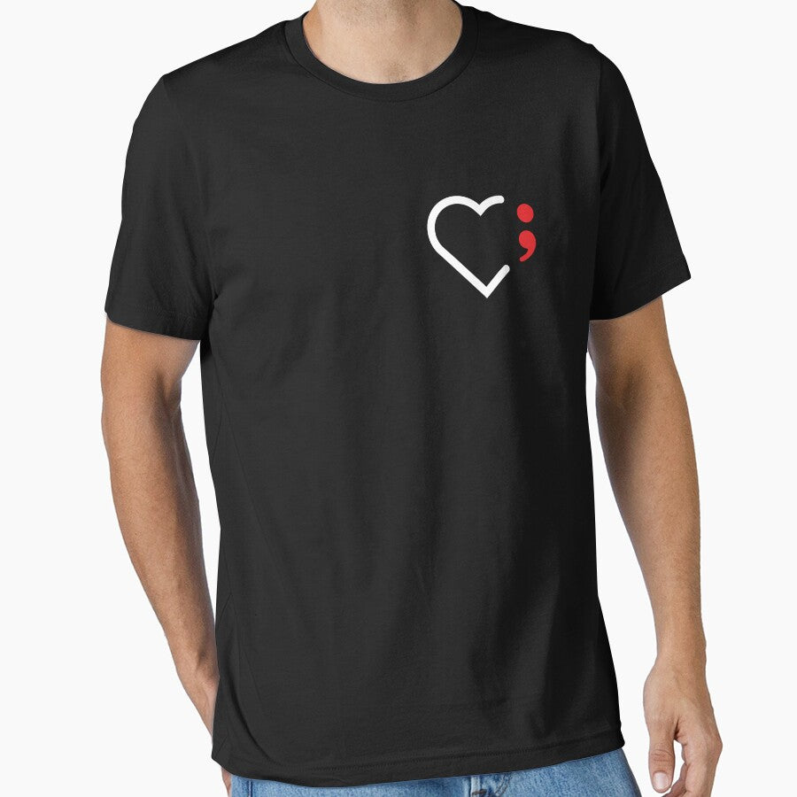 Semicolon Heart White Red Dark Essential T Shirt