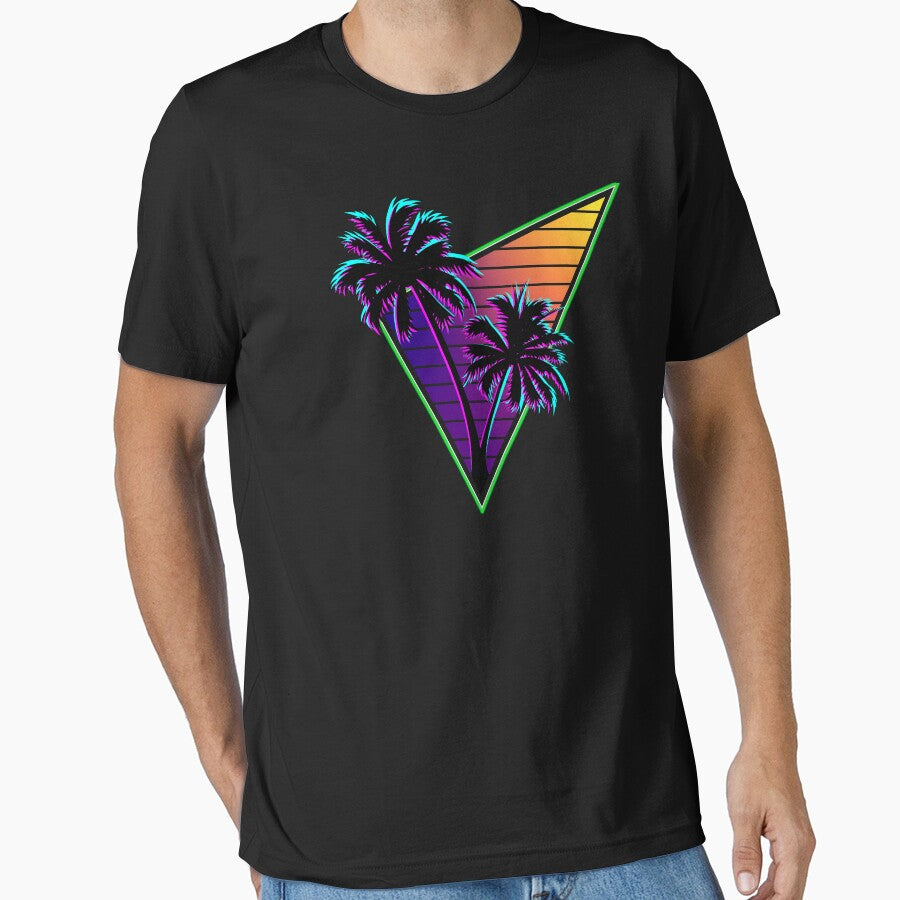 80S Synthwave Inspire Palm Tree Silhouette Triangle Design Essential T Shirt
