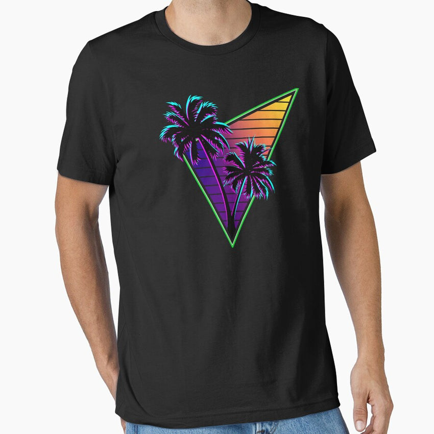 80S Synthwave Inspire Palm Tree Silhouette Triangle Design Essential T Shirt