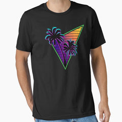 80S Synthwave Inspire Palm Tree Silhouette Triangle Design Essential T Shirt