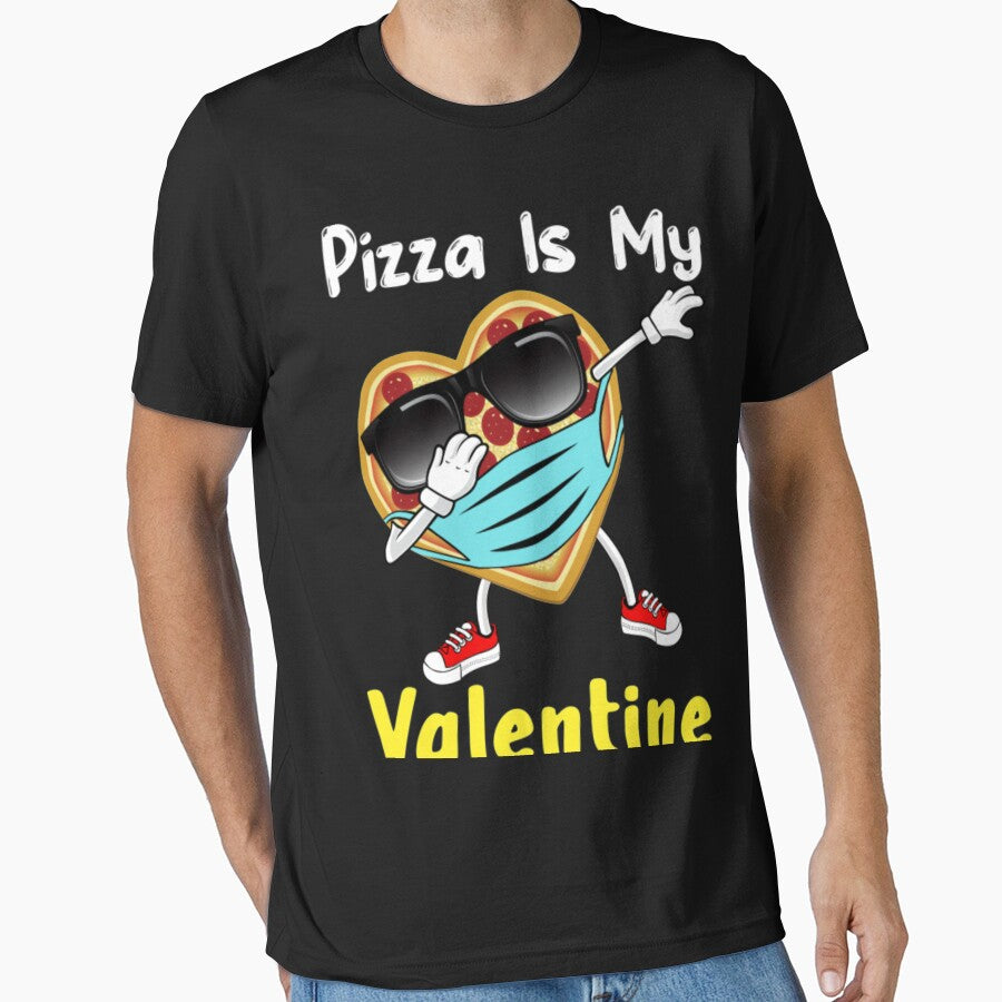 Dabbing Pizza Is My Valentine Cute Heart Mask Valentine Day Essential T-Shirt