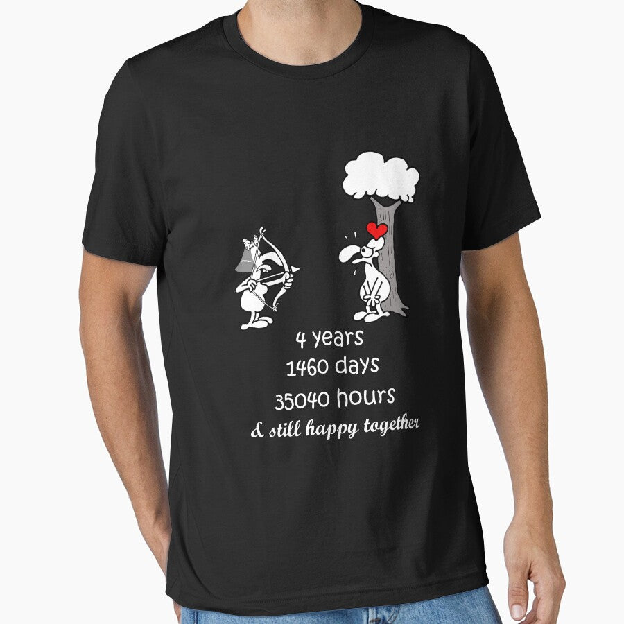4Th Wedding Anniversary Gift For Him Her 4 Years Together 4 Years Of Marriage Anniversary Funny Couple Matching Essential T Shirt