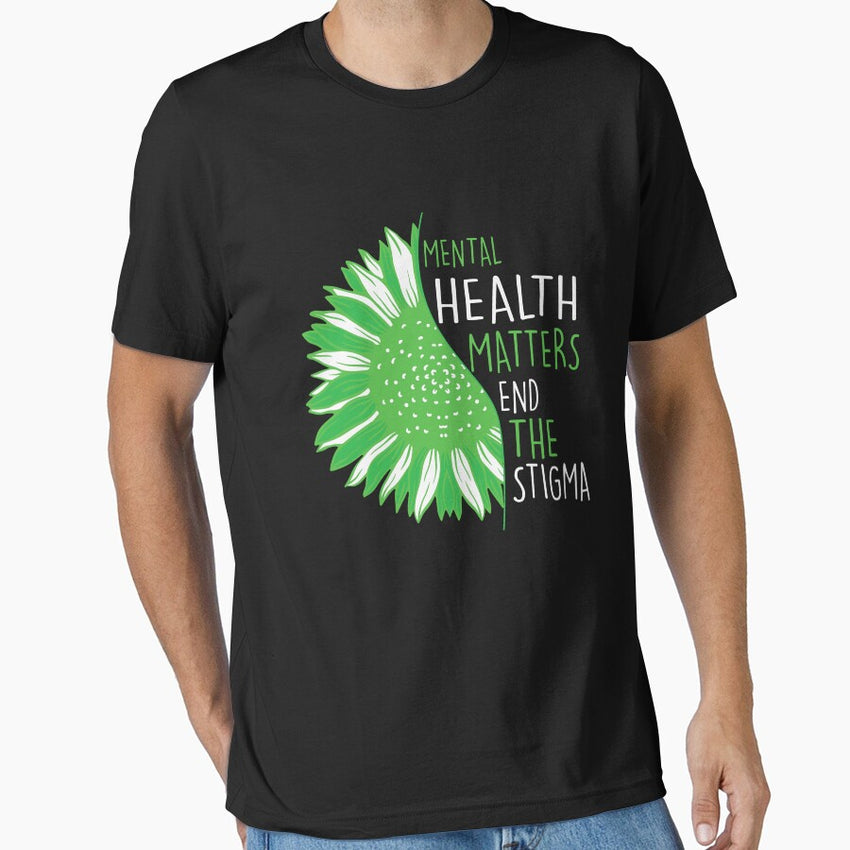End The Stigma Mental Health Matters Green Sunflower Essential T Shirt