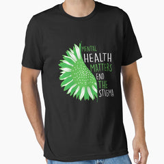 End The Stigma Mental Health Matters Green Sunflower Essential T Shirt