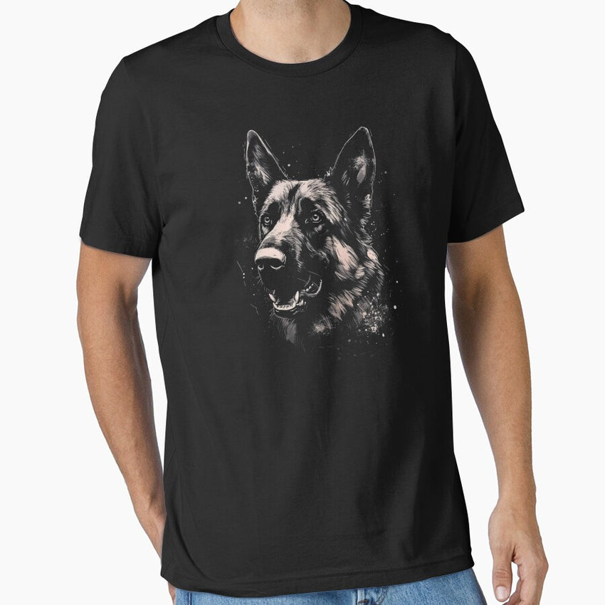 A Street Art German Shepherd Dog In Cool Distressed Style On Black Essential T Shirt
