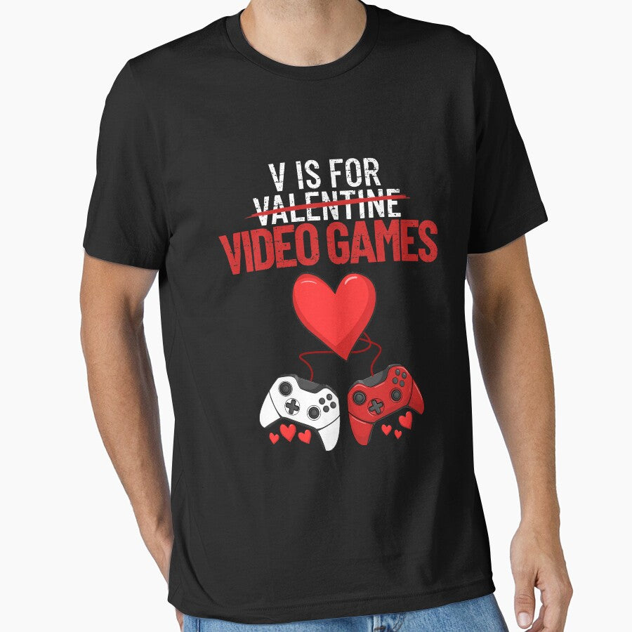 V Is For Video Games Funny Mens Boy Gamer V Video Games Gear Essential T Shirt