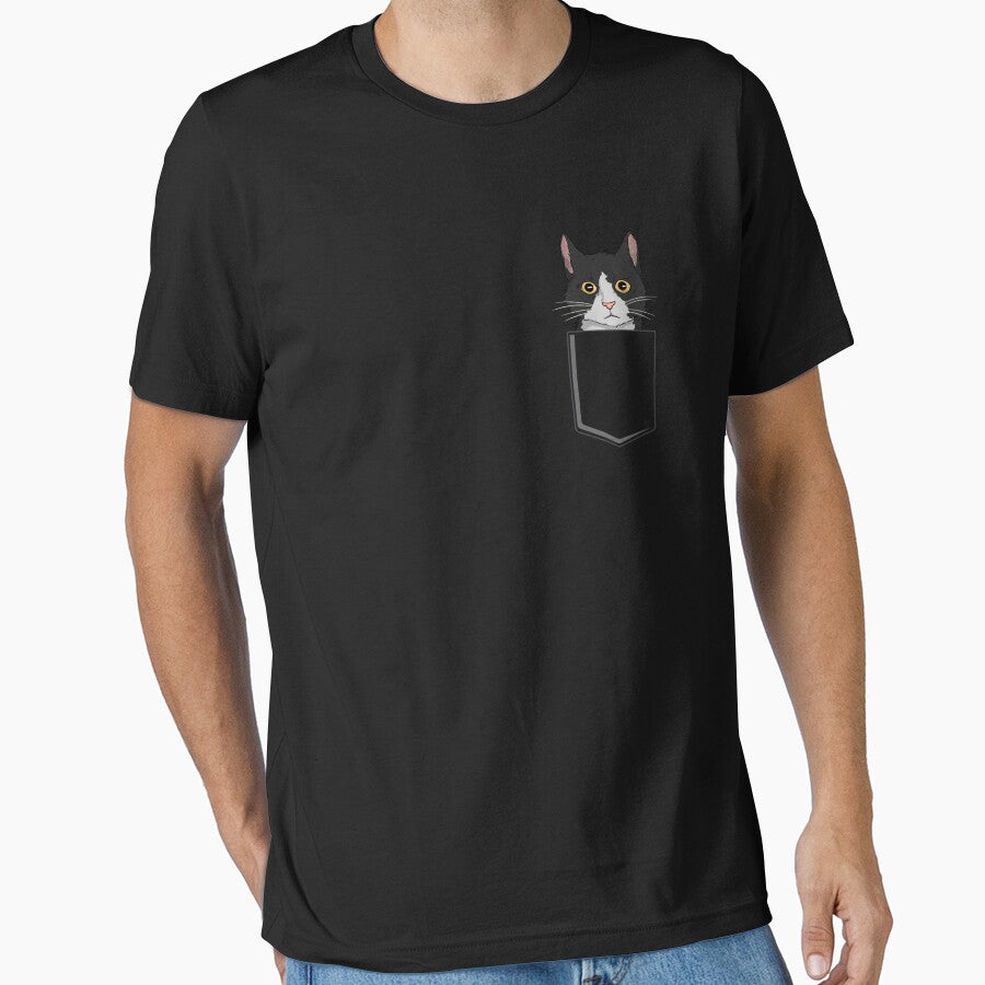 Tuxedo Cat Pocket Cat Lady Gift Cat Mom Tuxedo Cat Gear Essential T-Shirt