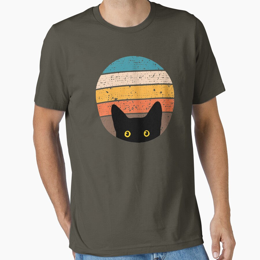 Peeking Cat in Retro Circle Essential T-Shirt