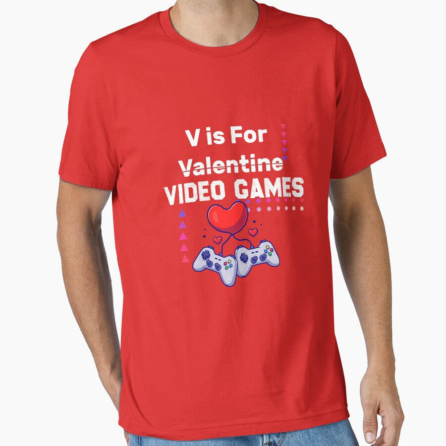 V Is For Video Games Valentines Day Funny Gaming Couples Gift Idea Essential T Shirt