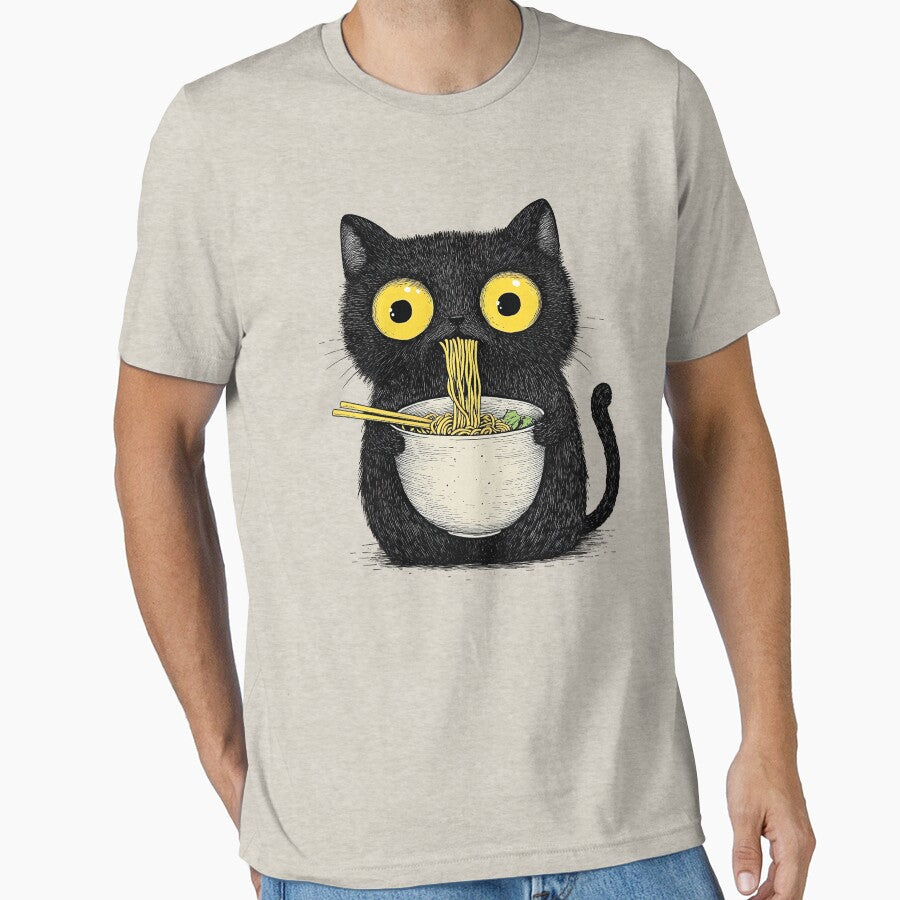 Black Cat Eating Noodles 2 Essential T-Shirt