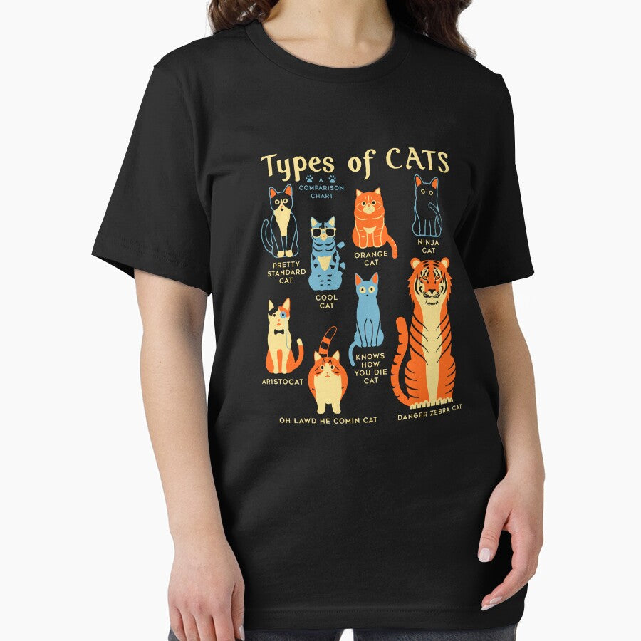 Types of Cats A Compasrison Chart Funny Novelty Cat Lover Cat Owner Gift Essential T-Shirt