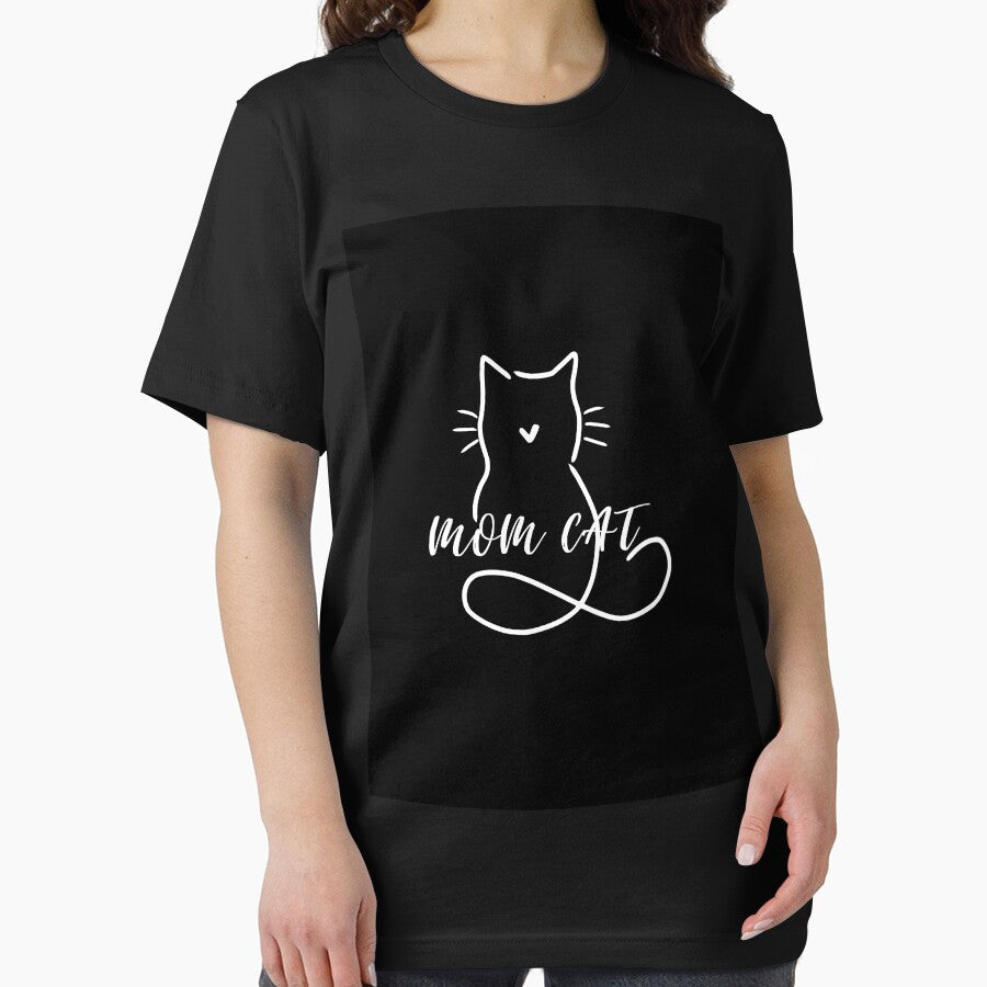 Adorable Mom Cat Outline Tee black background Essential T-Shirt