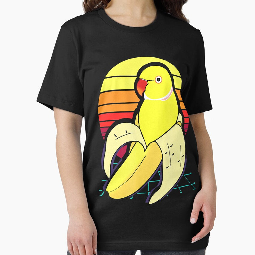 Aesthetic Vaporwave Banana Indian Ringneck Birb Parrot T Shirt Essential T Shirt