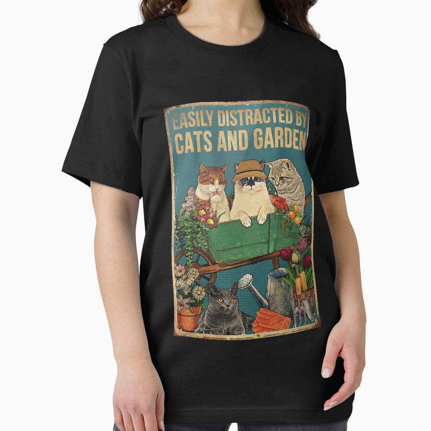 Retro Easily Distracted By Cats And Garden Poster Essential T-Shirt
