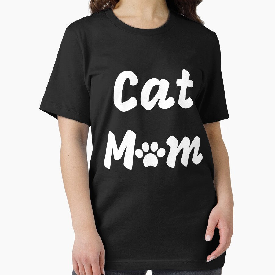 Cat Mom, Pawprint, white text Essential T-Shirt