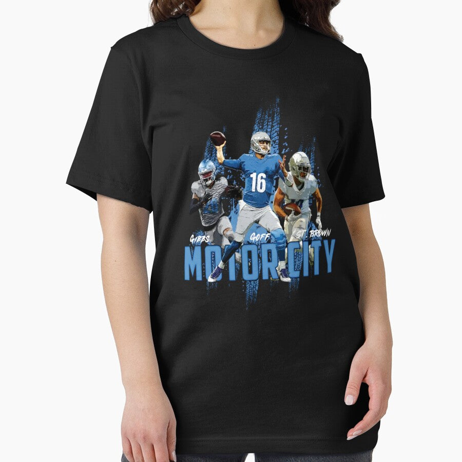 Amon-Ra St. Brown, Jared Goff And Jahmyr Gibbs: Detroit Football Motor City Trio Essential T-Shirt
