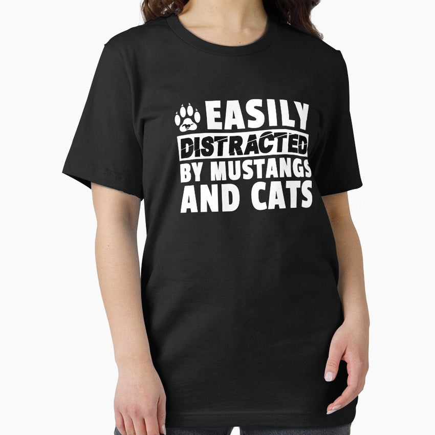 Easily Distracted by Mustangs and Cats Funny Cat Mom Cat Dad T-Shirt Essential T-Shirt