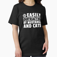 Easily Distracted by Mustangs and Cats Funny Cat Mom Cat Dad T-Shirt Essential T-Shirt