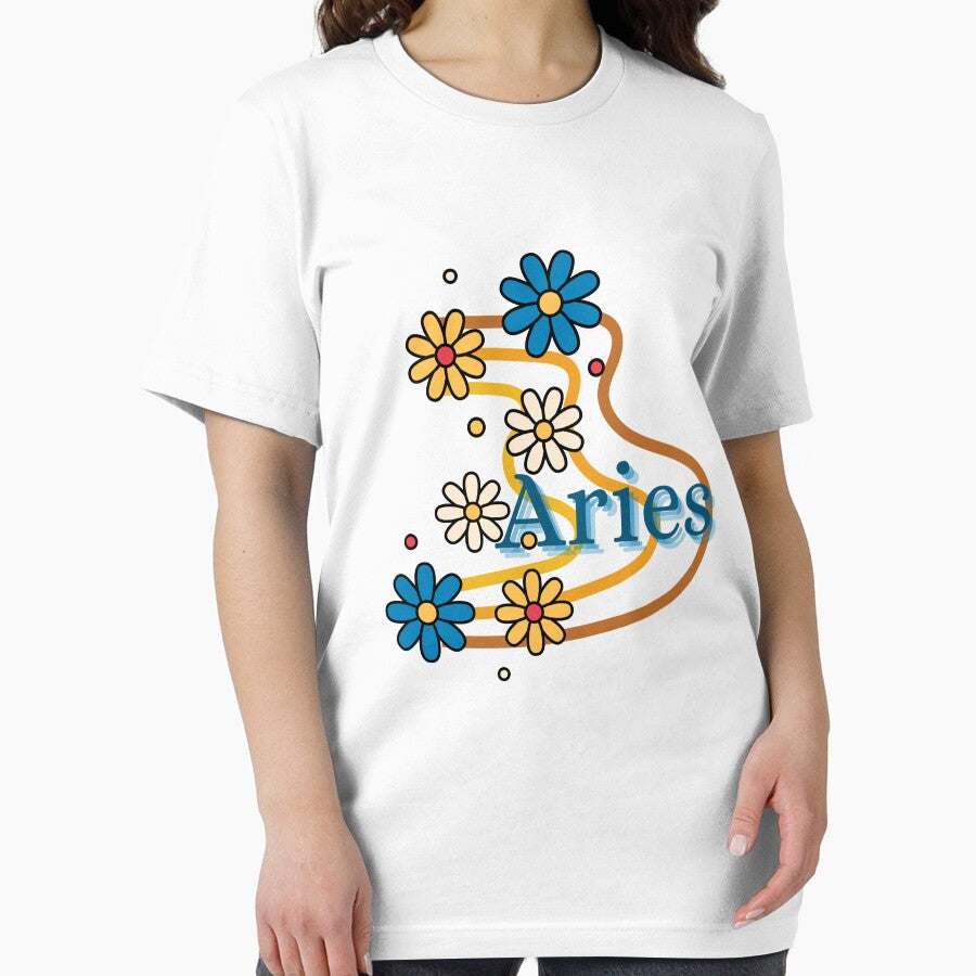 Aries Zodiac Sign Retro Aries Aesthetic Flower Design Essential T Shirt