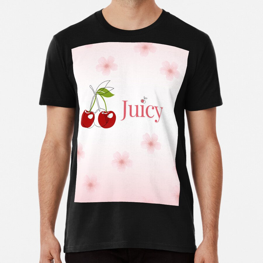 Juicy Cherries Aesthetic Cute Minimal Fruit Design Premium T Shirt
