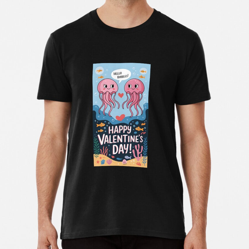 Adorable Jellyfish Underwater Valentines Day Greeting Premium T Shirt