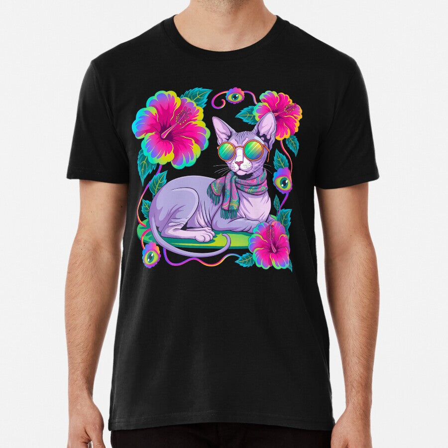 Trippy Sphynx Cat – Psychedelic Floral Art for Cat Lovers and Dreamers Premium T-Shirt