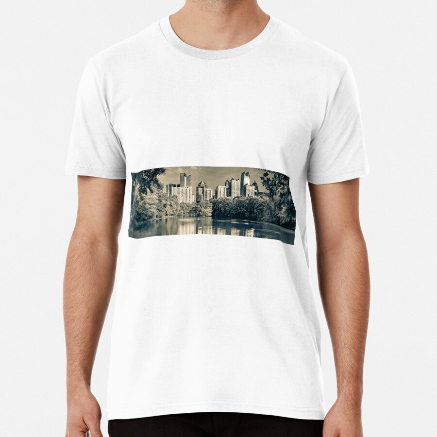 Atlantas Architectural Splendor From Piedmont Park Sepia Panorama Premium T Shirt
