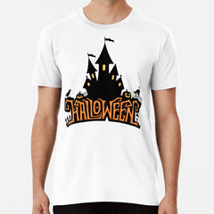 Spooky Halloween Lettering With Castle Premium T-Shirt