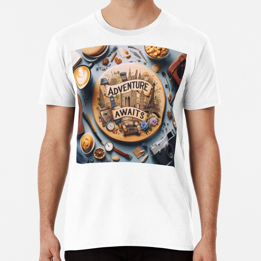 Adventure Awaits Travel Icons And Explorations Premium T Shirt