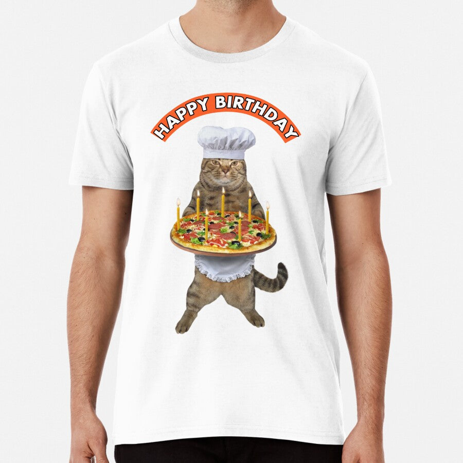 Happy birthday, funny pizza cat birthday, cat chef birthday, Willow Days Premium T-Shirt