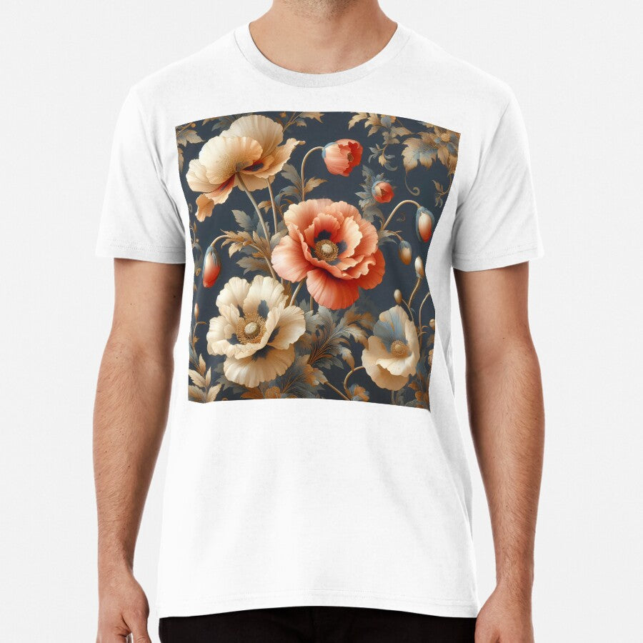 Poppy blossom - elegant retro design like on silk Premium T-Shirt
