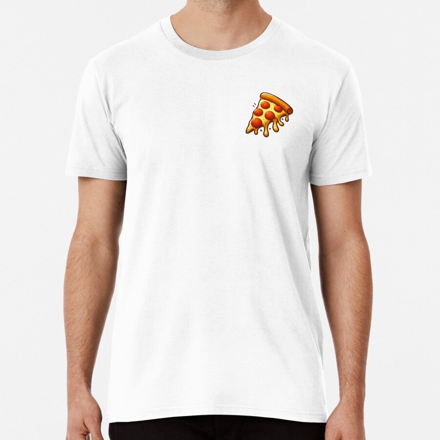 A cartoon slice of pepperoni pizza with big, stretchy cheese. Premium T-Shirt