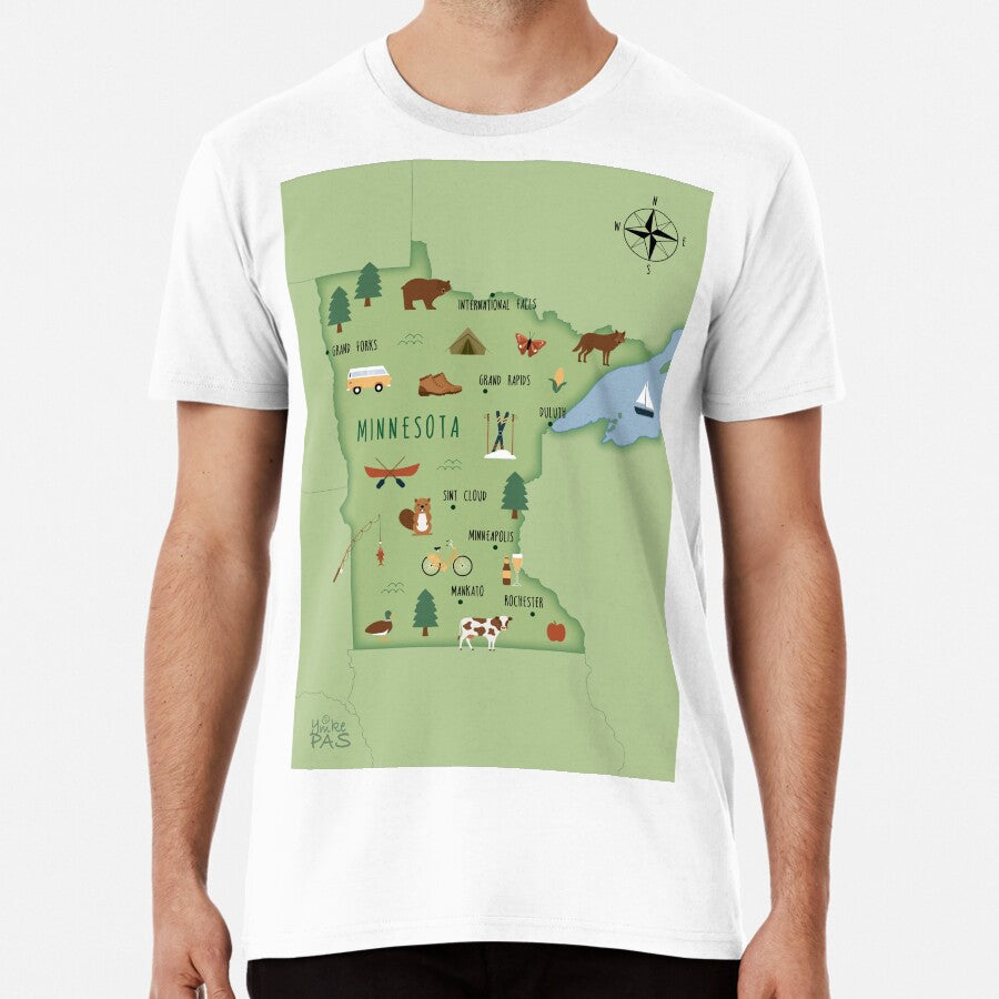 Illustrated map of Minnesota Premium T-Shirt