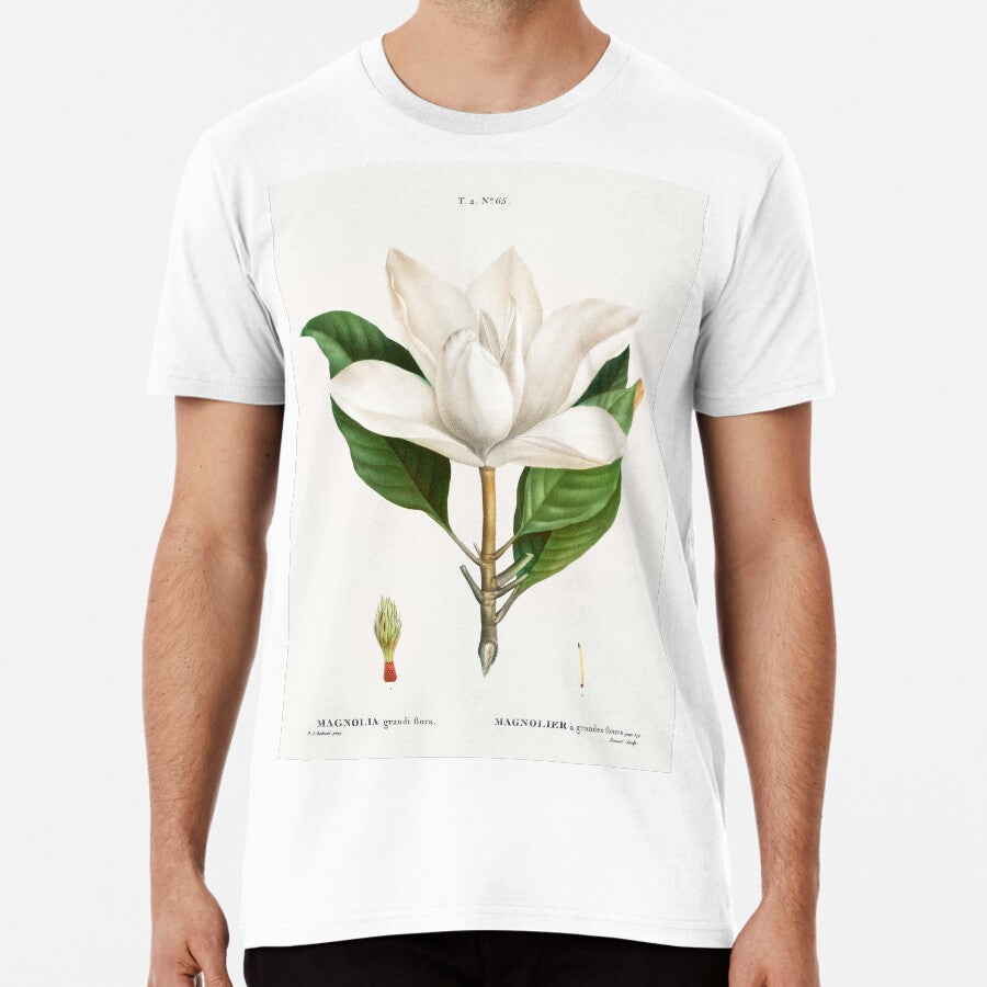 Retro Magnolia Flower illustration Print Botany Poster Naturalist Wall art Botanical Nature Cottagecore Premium T-Shirt